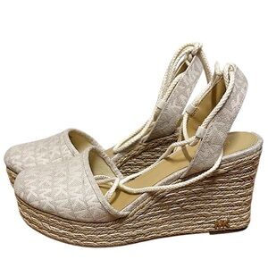 MICHAEL KORS Wedge Monogram Platform Sandals Espadrilles